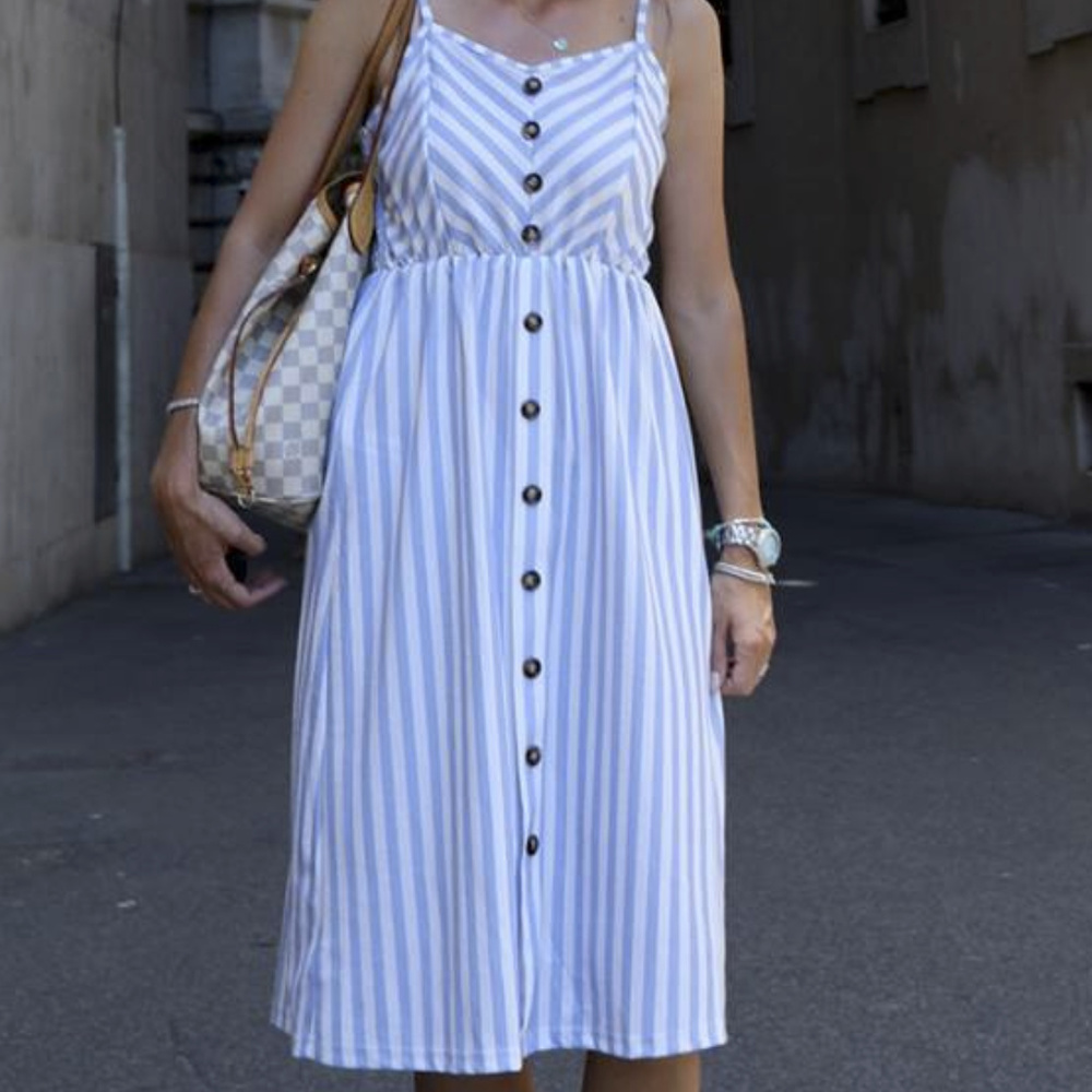 Button down midi summer dress stripe retro vintage